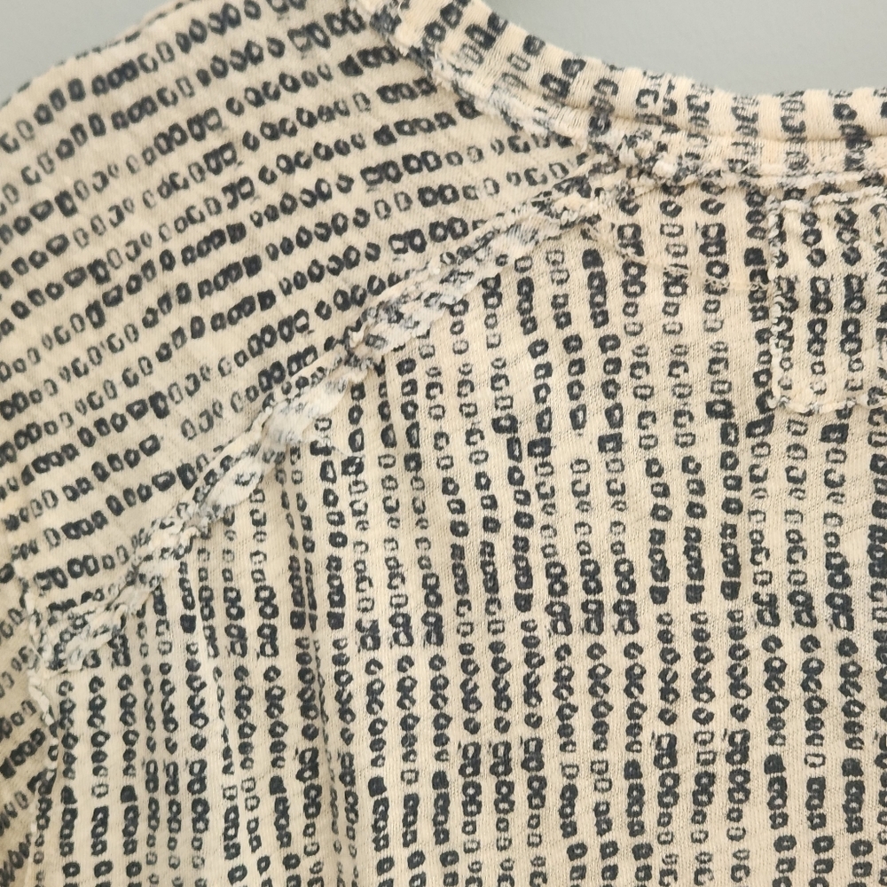 We The Free Cream and Black Oversized Flax Linen & Cotton Short Sleeve Knit Top - Picture 8 of 16